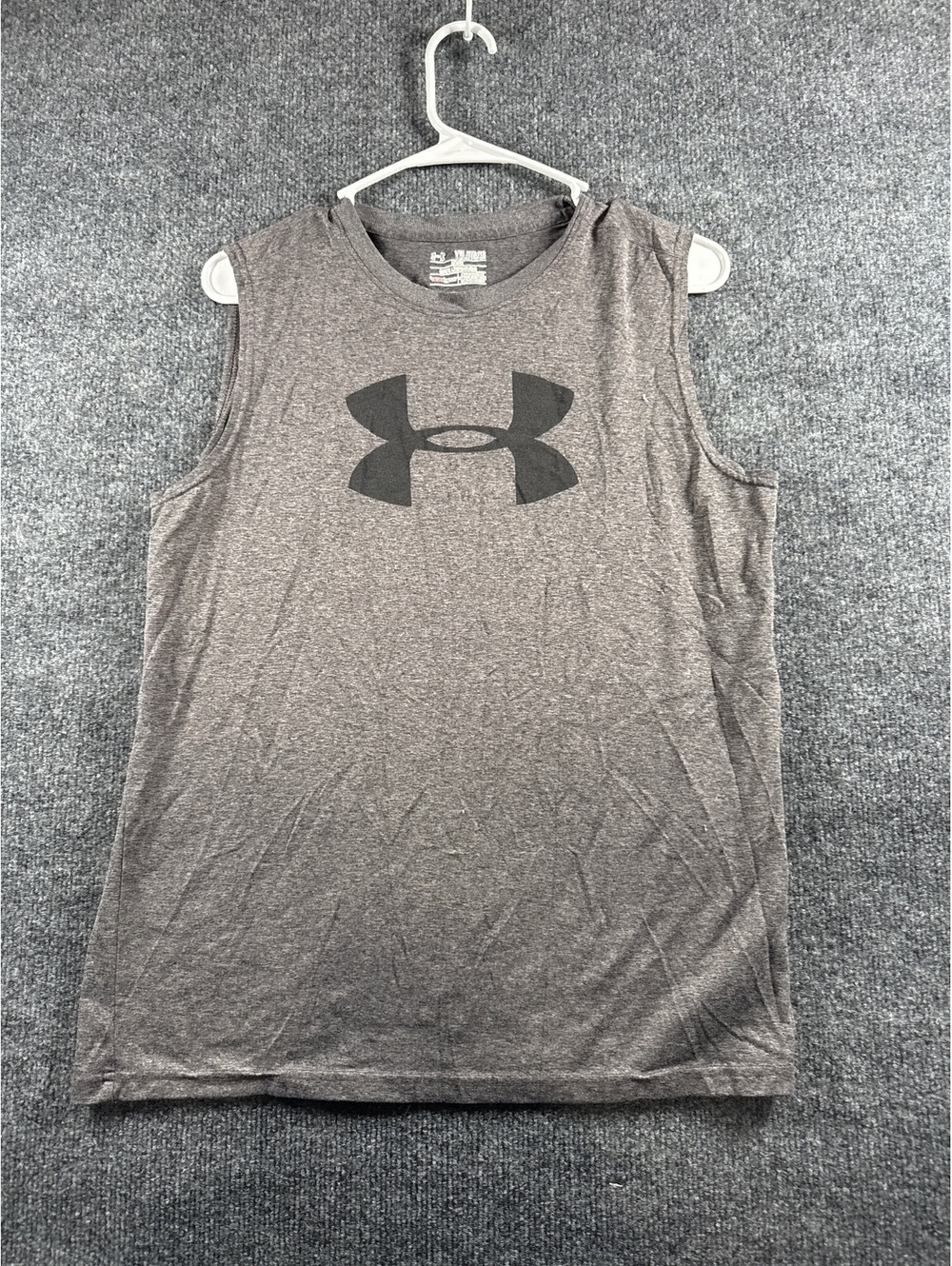 Under Armour Mens Sleeveless Shirt Gray HeatGear Loose Fit Training Workout